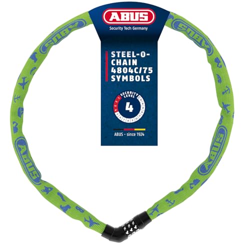 ABUS Kettenschloss Steel-O-Chain 4804C Symbols – Zahlenschloss für Kinderfahrräder – ABUS-Sicherheitslevel 3 – 75 cm – Gelb/Grün