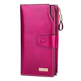 PEIUJIN Women's Large Capacity Luxury Genuine Leather Wallet with Zipper Pocket Smartphone Clutch (Purple RFID Blocking)
