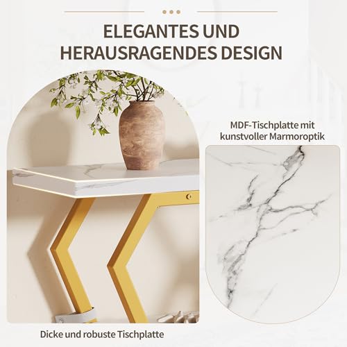 Table console étroite 120 cm marbre blanc et métal doré pour entrée - 6