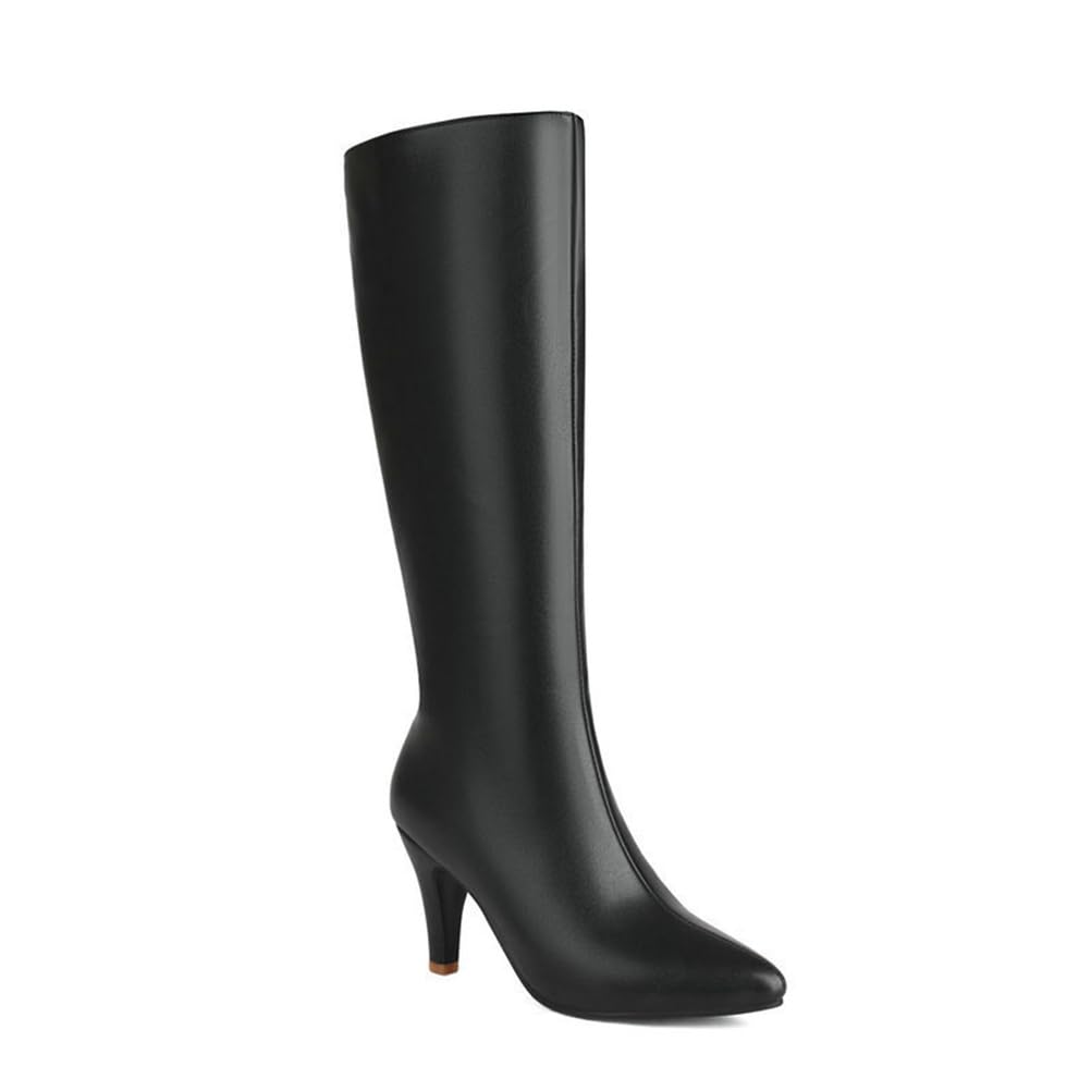 Pointed Toe Knee High Boots for Women Fashion Trendy Kitten Heel Boots Side Zipper Booties for Wedding Party