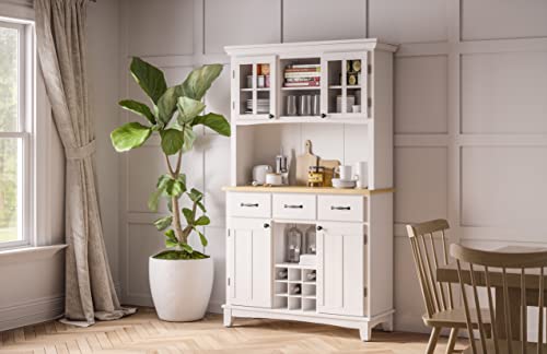 Homestyles Buffets Off-White Server With Hutch And Natural Wood Top #TOP1