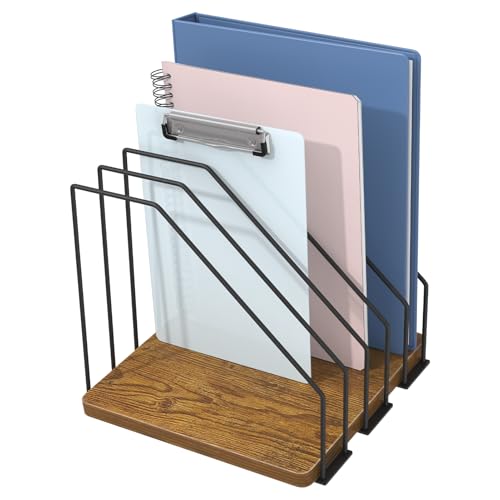 BSTSLL Inclined Desk File Organizer, 5-Section Vertical File Folder Holder, Desk Files Organizer Stand, Metal Files Sorter Rack Stand for Office Home School