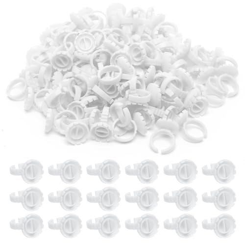 Wincredulous 100 PCS Lash Glue Rings Lash Glue Holder Lash Extension Volume Lashes Quick Blossom eyelash glue holder for Eyelash Extension Supply (White)