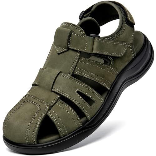 Image of Men's Sport Sandals Closed Toe Leather Hiking Athletic Walking Outdoor Beach Trail River Fishing Water Shoes Lightweight Comfortable Waterproof