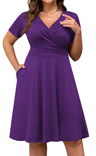 Image of POSESHE Womens Plus Size Dresses Sleeveless Wrap V-Neck Sundress Casual Summer Wedding Guest Cocktail Dress with Pockets