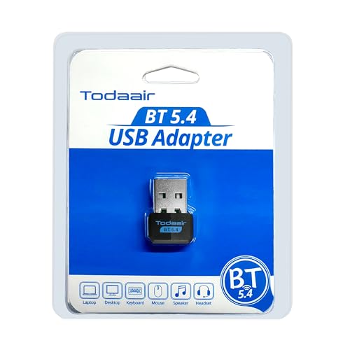 TODAAIR USB Bluetooth Adapter for PC 5.4, Stereo Receiver?Bluetooth 5.4 Dongle Receiver, Plug and Play, Supports Windows 11/10/8.1/7 for Desktop, Laptop