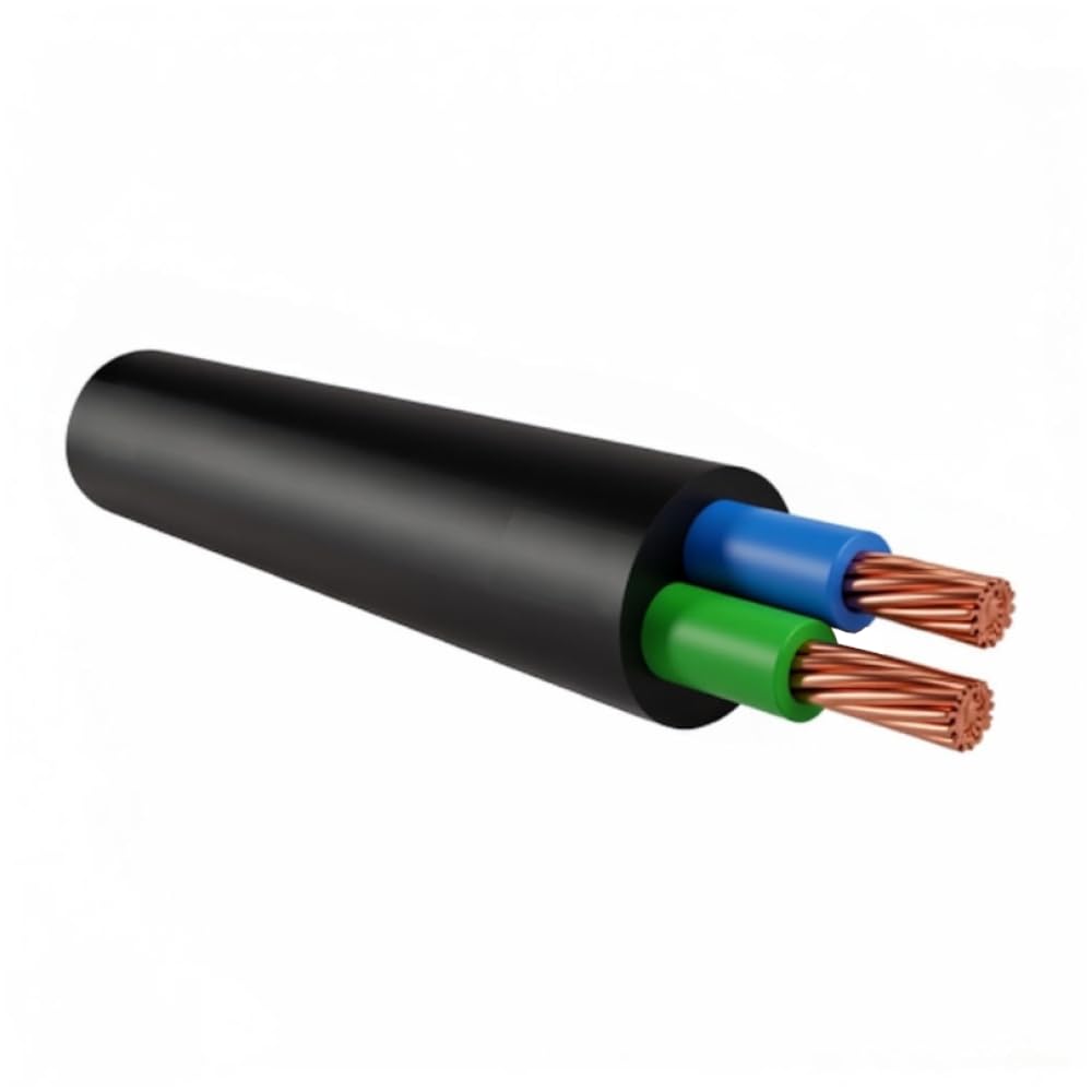 Câble H05VV-F H05VVF, 2 x 1,5 mm2, écheveau 25 m, noir, système électrique, 230 V 250 V, 2 conducteurs, pour intérieur adapté aux environnements humides, usage domestique, 2G1.5, rallonge électrique