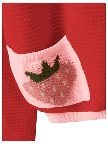 SHENHE Women's Strawberry Pattern Open Front Bishop Sleeve Casual Cardigan4