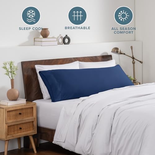 Image of Bare Home Microfiber Body Pillow Cover - Ultra Soft & Cooling - Double Brushed - Envelope Closure - Easy Care (21''x54'' Body Pillow Cover, Dark Blue)