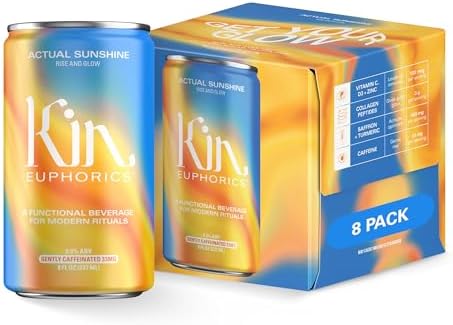 Actual Sunshine by Kin Euphorics, adaptogens, nootropics, vitamins C, D, Zinc, Saffron, and Turmeric, Immunity Support, 8 FL Oz, 8PK
