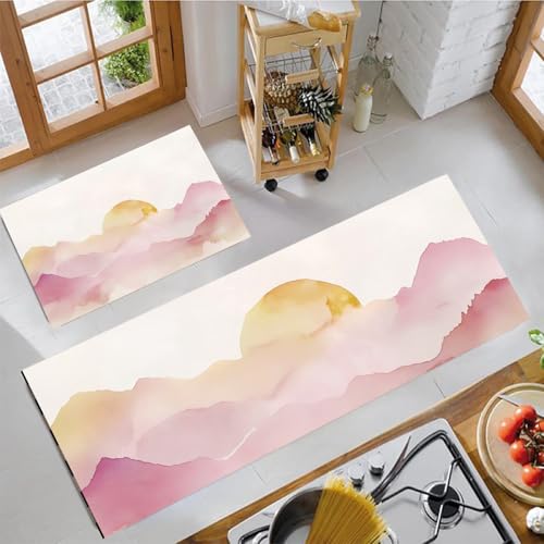 Juego de alfombras de cocina de 2 piezas, tapete de 50x80cm y 50x120cm diseño montañas 3