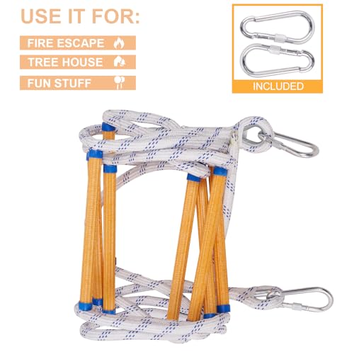 XINSHUNCAN 3M Strickleiter Feuerfeste Rettungsleiter, Feuerleiter mit Karabiner,Notfallsicherheit Tragbar Klettern Rettung Seilleiter Reißfest für 2-stöckiges Hauptfenster Balkon Geländer Baumhaus