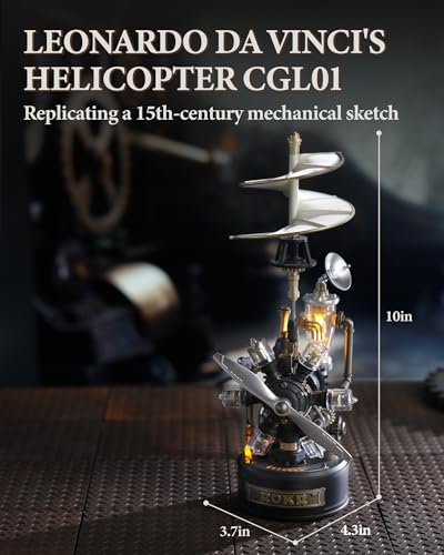 ROKR 3D Puzzle for Adults - Leonardo da Vinci\'s Helicopter Mechanical Model Kits (CGL01), DIY Plastic Metal Building Set, Industrial City Craft Gifts for Hobbyists