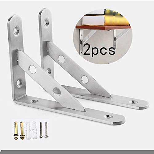 TTBB Wall Shelf Bracket-Triangle Bracket-Stainless Steel Brackets Corner Brace,Enough Forbook/Kitchen/Exhibition/Garden/Exterior Wall Shelves 2 Pieces