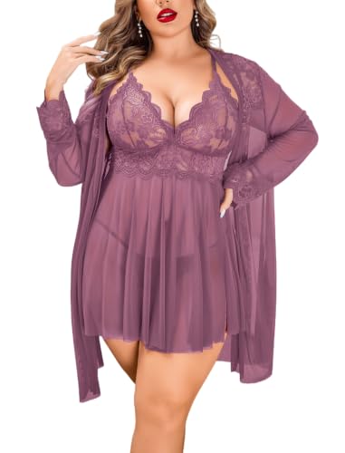 Image of Avidlove Plus Size Lingerie Sexy Lingerie Set Women's Exotic Nightgowns Lace Chemise Lingerie Side Slit Nightdress
