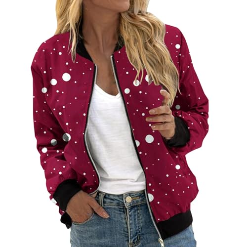 Giacca bomber da donna con zip intera, stampa a pois,