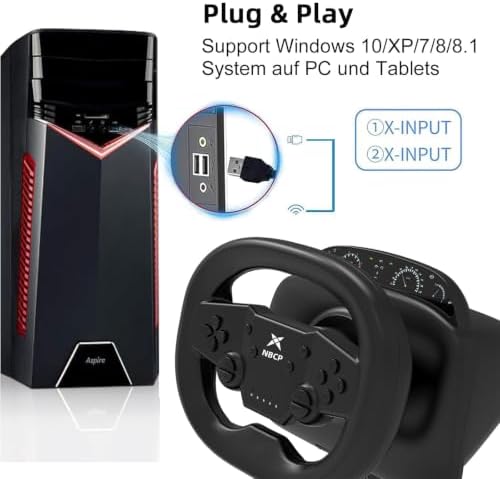 NBCP 270° Wireless Gaming Steering Wheel with Pedals for PC/PS4,Bluetooth — 사진 4