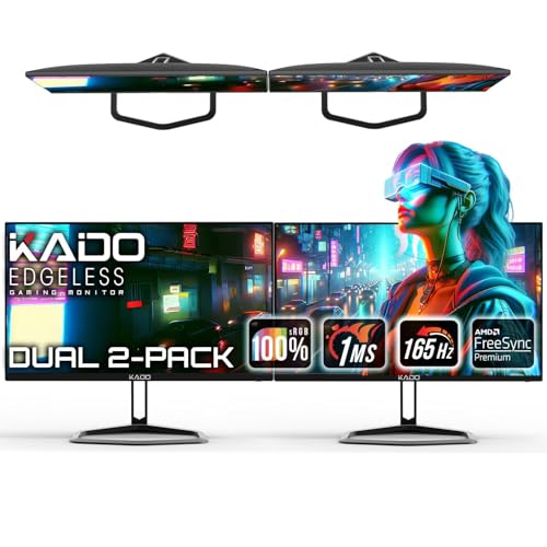 Kado Dual Gaming Monitor Setup - 2-Pack 24.5" 165Hz 1ms 1920x1080 Flat Screen, AMD FreeSync Premium, Panoramic Gaming Multi-View Split Screen Streaming, VESA Mount HDMI DisplayPort Built-in Speakers