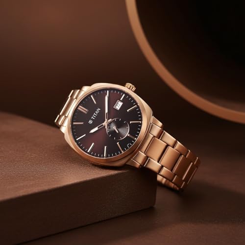 Image of Titan Classique Suave 2.0 Analog with Brown Dial Rose Gold Stainless Steel Strap Watch for Men - 90189WM01