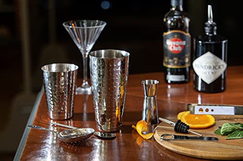 BarCraft 8-Piece Silver Cocktail Set in Gift Box, Includes Cocktail Shaker, Jigger, Tongs, Mixing Spoon, Bottle Opener & 2 Bottle Pourers, Stainless Steel