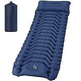 HAUSPROFI Colchoneta aislante para camping, ultraligera, colchón de aire con bomba de pie y almohada, colchón inflable, compacto y ligero, esterilla de camping para senderismo, playa, exterior, azul