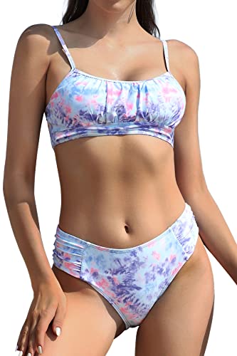 SHEKINI Damen Bikini Set Bandeau Verstellbar Bikinioberteil Elegant...