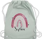 Turnbeutel Rucksack personalisiert - Boho - Regenbogen Rainbow - Unisize - Pastell Grün - turnen tasche kindergarten wechselwaesche beutel namens geschenke gymbag stoff names taschen - WM110