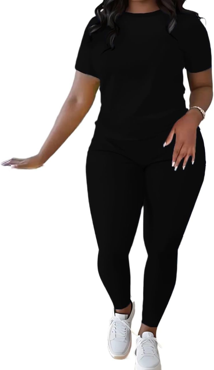 HBQ Women 2 Piece Outfits Biker Short Workout Jogger Sets | Summer Sweatsuits,Slim Fit Track Suits,Stylish Striped Design,Short Sleeve Striped Top Solid Slim Pants,Comfotable & Soft