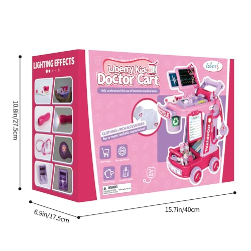 Liberry Doctor Kit for Toddlers Ages 2 3 4 5, Pretend Kids Doctor Playset with Cart, Costume and Stethoscope, Role Play Medical Toys Birthday Gift for Girls Boys (Pink) by Liberry - Image 8