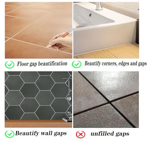 Bkemkri Fliesenstift, Fugenstift, Wasserfeste Lackstift, Fugen Reparatur Stift, Fugen Reparatur Stift mit Ersatzspitze, für Küchen und Badezimmern Fliesen Wand Boden Fugen Reparatur (Beige)