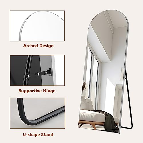 Image of Pexfix Arched Full Length Mirror Arched Wall Mirror Floor Mirror with Stand Contemporary Full Length Mirror with Silver Wood Frame, 59 inchx20 inch