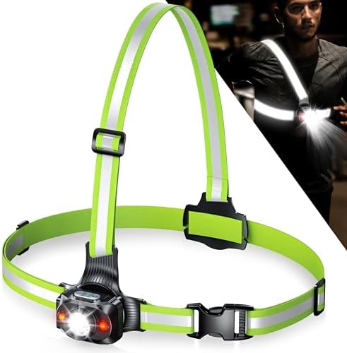 ISEYOU Lauflampe Joggen, Brustlampe Lauflicht — Alternative Zur Stirnlampe, 500 Lumen, 45° Neigbar, 2 Lichtfarben, USB-C Wiederaufladbar, IPX4, 360° Reflektierende Gurte Für Joggen