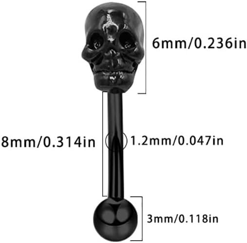 16G Black Skull Eyebrow Piercing Jewelry Surgical Steel Eyebrow Curved Barbell Ring Internal Thread Daith Rook Earrings Rook Halloween Jewelry for Women Men