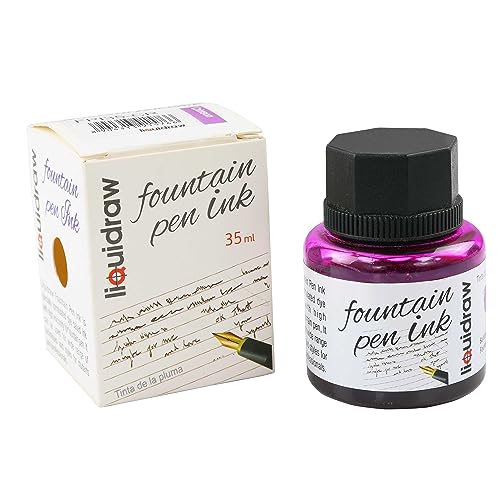 Liquidraw Fountain Pen Ink Bottles 10 Assorted Colours 35ml Inks Suitable for Calligraphy Ink Dip Pen Available Black, Blue, Red, Green, Brown, Violet Purple, Yellow Etc (Crimson Pink)