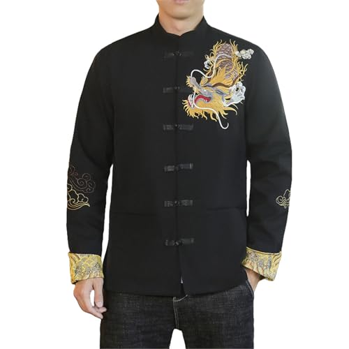 Veste chinoise brodée dragon doré pour homme avec boutons grenouille