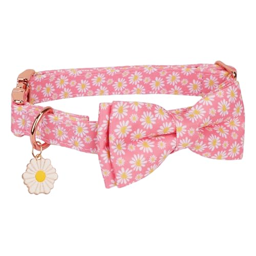 ADOGGYGO Floral Dog Collar with Bowtie, Metal Buckle, Adjustable White Daisy Floral Collars for Small Dogs (Small) - Thumbnail 4