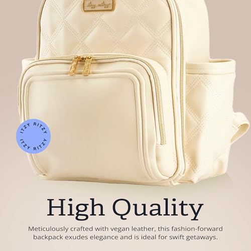 Itzy Ritzy Mini Diaper Bag Backpack – Chic, Compact Mini Plus Backpack with Changing Pad, 10 Pockets (6 Internal, 4 External), Grab-Top Handle & Rubber Feet (Milk & Honey) by Itzy Ritzy - Image 5