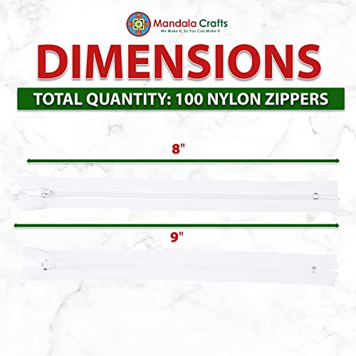Mandala Crafts 100 PCs White Nylon Zippers for Sewing 8 Inch - Zippers Replacement Sewing Supplies in Bulk for Tailor, Clothing Repair, and DIY Projects by Mandala Crafts - Image 4