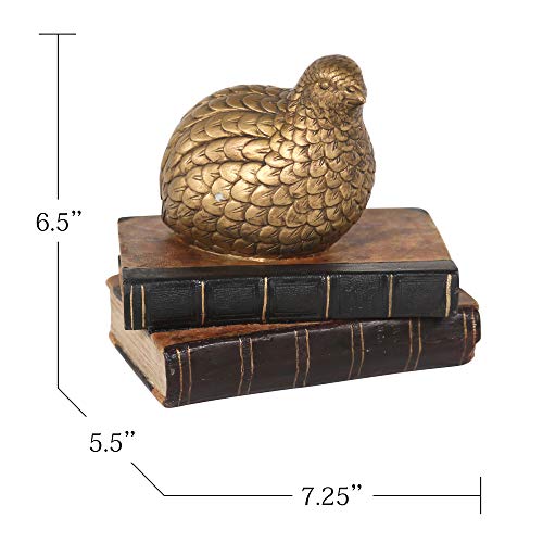 Sagebrook Home Polyresin Quail Sitting On Book Figurine, Accent Piece Sculpture Home Decor Collectible, Craft Ornament Art Statue Decoration For Interior Design, 7.25" X 5.5" X 6.5", Gold Brown #TOP5