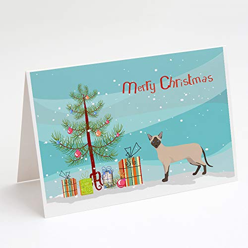 Caroline's Treasures CK4711GCA7P Siamese Modern #2 Cat Merry Christmas Greeting Cards and Envelopes Pack of 8 Blank Cards with Envelopes Whimsical A7 Size 5x7 Blank Note Cards