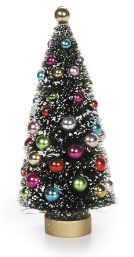 Darice Green Sisal Tree with Frost and Beads on Gold Wood Base, 6.5 by 2.75-Inch Party Supplies, Multicolor, 1pc (2513-351)