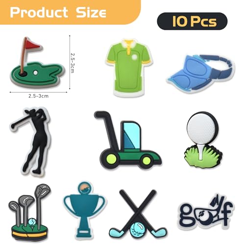 10 Stück Golf-Clog-Charms aus PVC, abnehmbar, 10 Stück, für Kinder und Erwachsene, Crocs/Jibbitz​, 1, Legierter Stahl, Achat