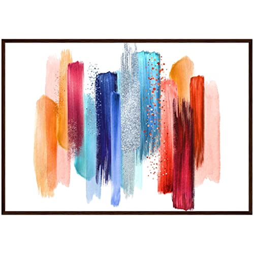 Art mural abstrait scintillant avec cadre en bois foncé de 70x100 cm