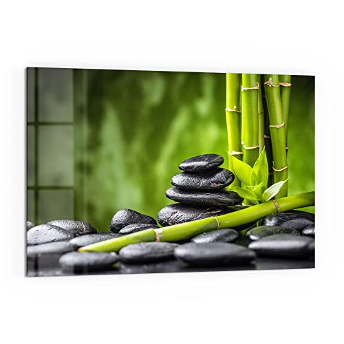 DEQORI Küchenrückwand Glas | Motiv Basalt und Bambus | 60x40 cm | Bad- oder Herd-Rückwand | Herdblende Spritzschutz für Küche & Badezimmer | moderne Deko für Fliesenspiegel