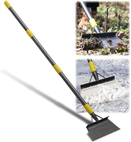 Garden Cleaning Shovel, 63" Adjustable Floor Ice Scraper Long Handle Heavy Duty Tool, Multifunctional Flat Snow Shovel Gardening Tools for Digging, Weeding,Scraping