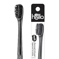 hello charcoal infused manual toothbrush, 1 pack, soft tapered bristles, black, BPA free
