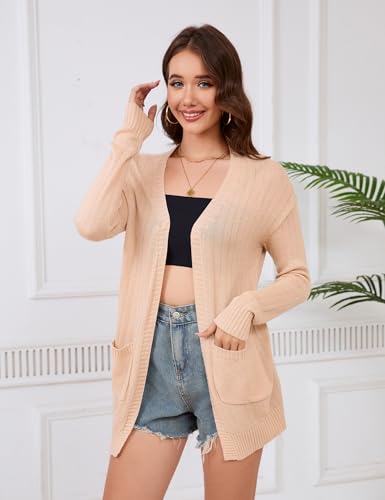 Image of Womens Open Front Lightweight Cardigans Oversized Two Pockets Long Sleeve Knit Sweaters