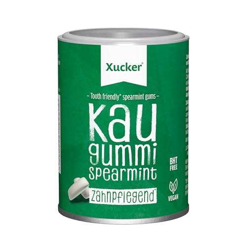 Xucker Zuckerfreie Zahnpflege Kaugummis Spearmint - Xylit Kaugummi zuckerfrei mit Spearmint Geschmack I Vegane Xylitol Kaugummis zur Zahnpflege und gegen Mundgeruch I 100g (Spearmint Dose)