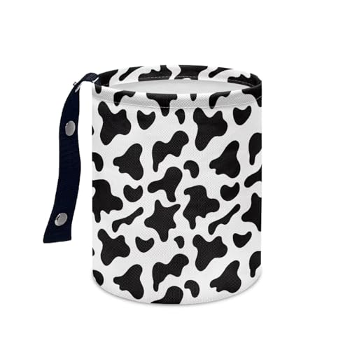 Image of Renewold Waterproof Car Trash Can, Fashion Cow Print Black White, Collapsible Garbage Bin with Button Strap, Storage Organizer Bag, SUV Van Sedan Truck Accessories for Men and Women