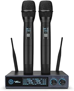 VeGue Wireless Microphone System, Metal Professional UHF Dual Handheld Microphone Cordless Dynamic Mic Set for Home Karaoke, Party, Singing, Meeting, Church, Wedding, DJ, 200ft(VW-022)
